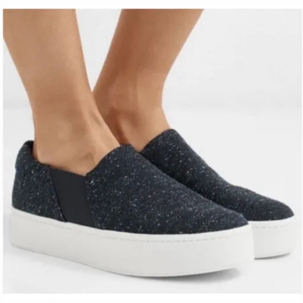 Vince The Warren Platform Sneaker Slip On Tweed Tennis Shoes Navy Blue Size 6.5